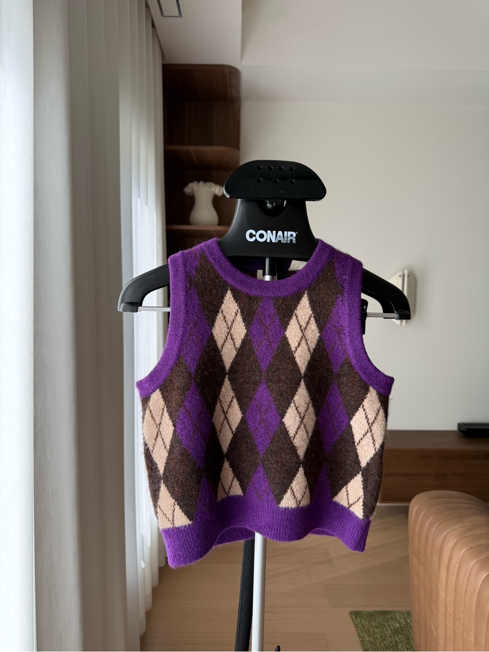 Levi's Super Cozy Argyle Sweater Vest Purple & Brown XS